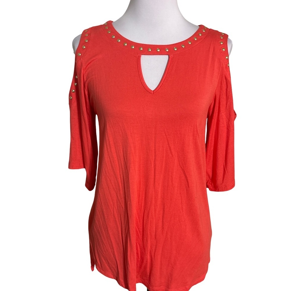 Colives Coral Cold Shoulder Blouse Elegant
